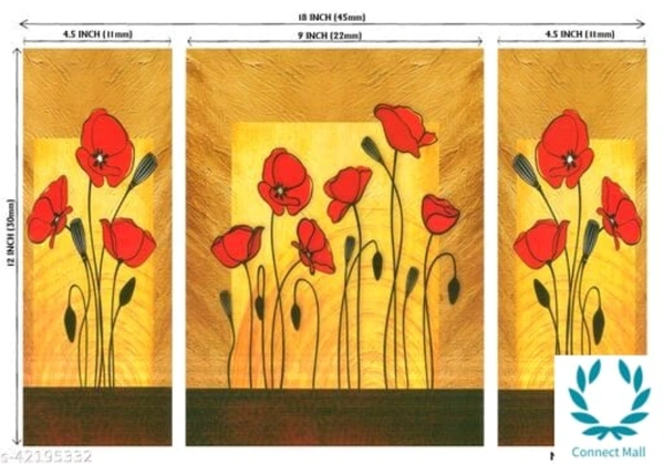 Set of 3 pieces Flowers UV wall Decor & Gifting painting - Ready To Mount - Wood, Pack of1